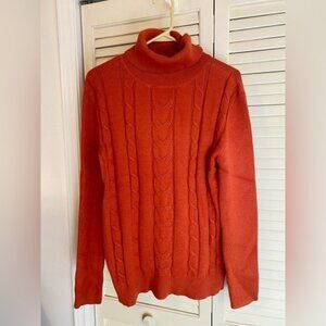 Classic Brick Red-Orange Cable Knit Turtleneck Sweater Size L